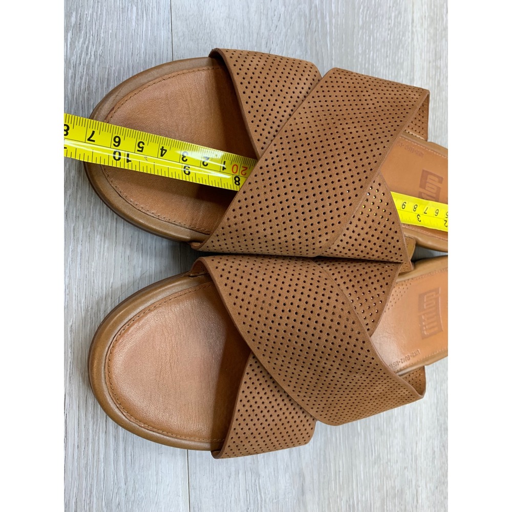 FitFlop Women's Lulu Sandals Cross Tan Brown 10‎ Leather Casual Comfort Shoes - Picture 8 of 10